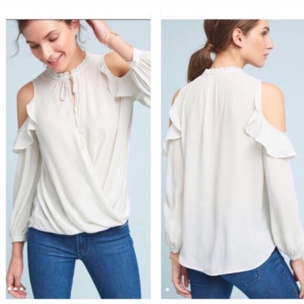 Anthropologie Maeve Cold Shoulder Ruffle Wrap Blouse NWT